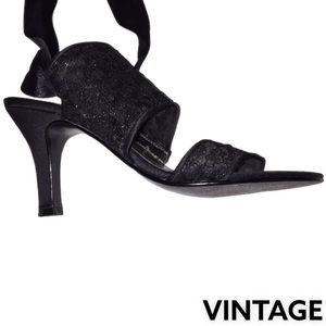 PARADE Lace Tie-up Sandal Satin Ribbon​ Prom Formal Heels Black Dance Bridal 5.5